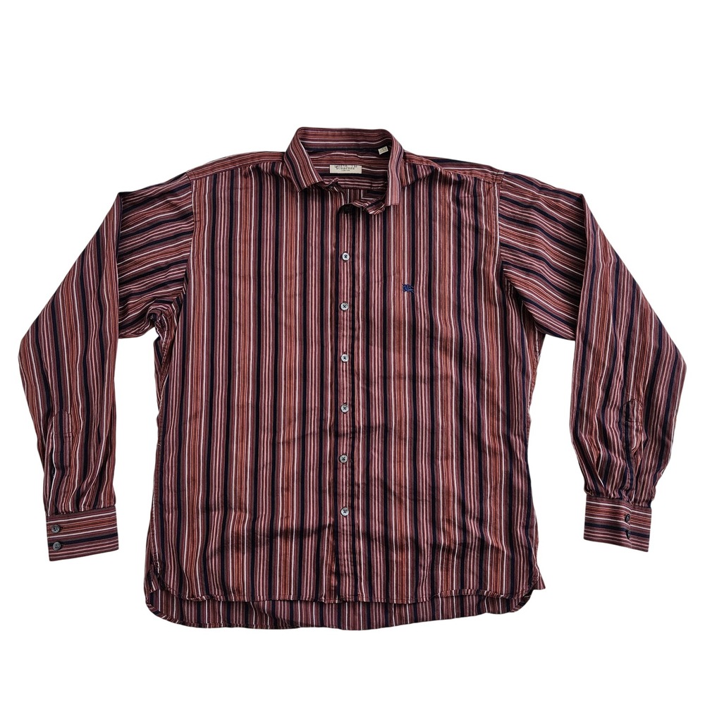 Burberry London Men's Large Striped Long Sleeve Button Front Dress Shirt Vintage
